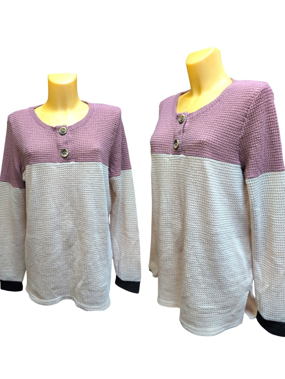 DAYTRIP Purple Cream And Black Colorblock Waffle Knit Tunic
